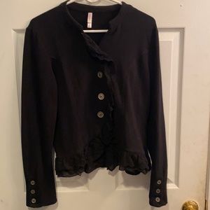 Collarless Blazer Style Button-Up Sweater